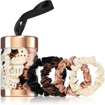 BrushArt Gift for You Slim satin scrunchie set Elastice pentru par Black & Cream - imagine 2